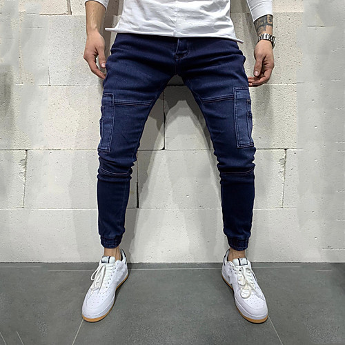 

Men's Simple Jeans Pants Solid Color Blue