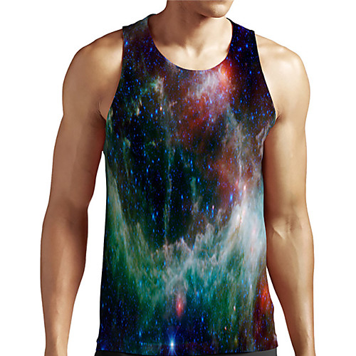 

Men's Unisex Tank Top Undershirt 3D Print Galaxy Graphic Prints Plus Size Print Sleeveless Casual Tops Basic Designer Big and Tall Green