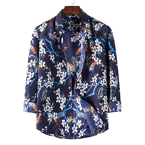 

Men's Shirt Other Prints Floral Graphic Long Sleeve Casual Tops Casual Navy Blue