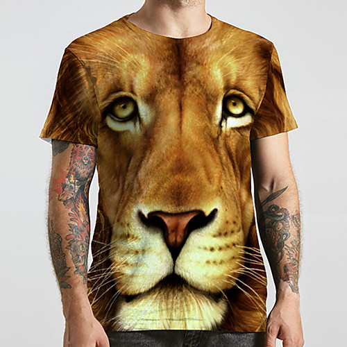 

Men's Unisex Tee T shirt Shirt 3D Print Graphic Prints Lion Animal Plus Size Print Short Sleeve Casual Tops Fashion Designer Big and Tall Round Neck Yellow / Sports / Summer