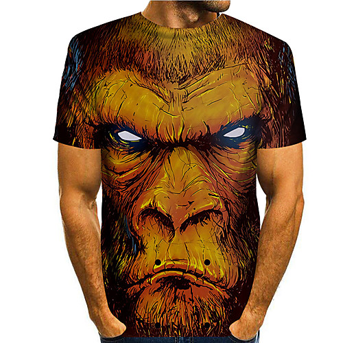 

Men's Tee T shirt 3D Print Orangutan Letter Print Short Sleeve Daily Tops Casual Designer Big and Tall Blue