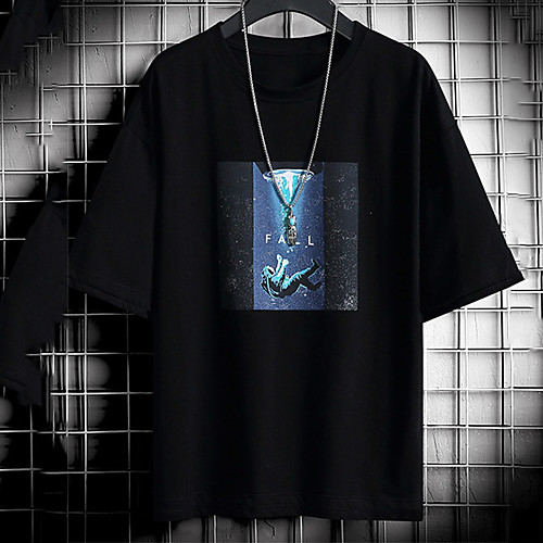 

Men's Unisex Tee T shirt Hot Stamping Graphic Prints Astronaut Letter Plus Size Print Short Sleeve Casual Tops Cotton Basic Fashion Designer Big and Tall White Black