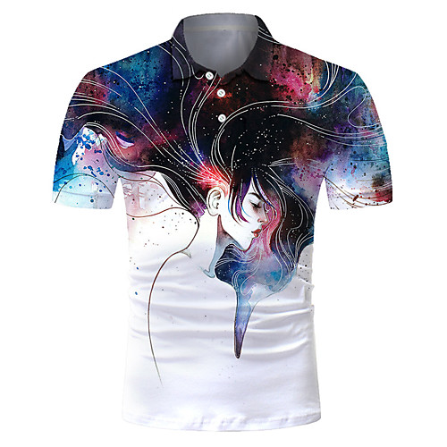 

Men's Golf Shirt 3D Print Portrait Button-Down Short Sleeve Street Tops Casual Fashion Cool Breathable White / Sports