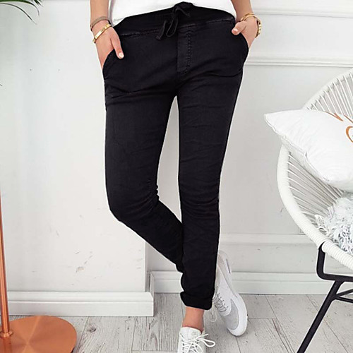 

Women's Fashion Streetwear Comfort Daily Weekend Skinny Pants Plain Ankle-Length Drawstring Pocket Black Blue Wine Army Green Gray