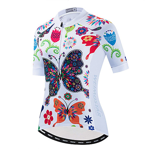 

21Grams Women's Short Sleeve Cycling Jersey Summer Spandex Polyester White Butterfly Floral Botanical Bike Jersey Top Mountain Bike MTB Road Bike Cycling Quick Dry Moisture Wicking Breathable Sports
