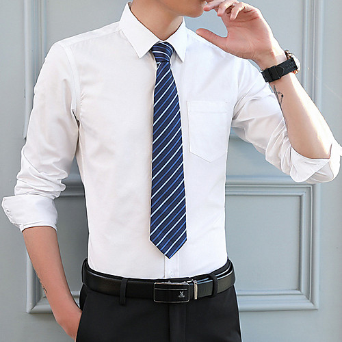 

Men's Shirt non-printing Solid Colored Solid Color Long Sleeve Casual Tops Business Formal Casual Standing Collar White Black Navy Blue / Work