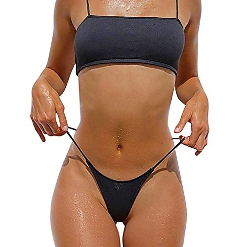 

siviki women bikini set swimwear push-up padded solid bra swimsuit beachwear bathing suit (s, black)