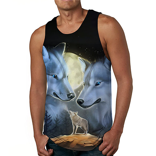 

Men's Tank Top Undershirt 3D Print Graphic Prints Wolf Print Sleeveless Daily Tops Casual Designer Big and Tall Gray