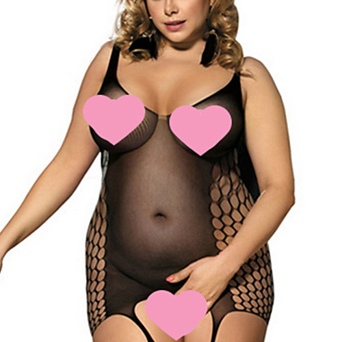 

Women's Plus Size Bodysuits Lace Solid Colored Black Big Size M XL