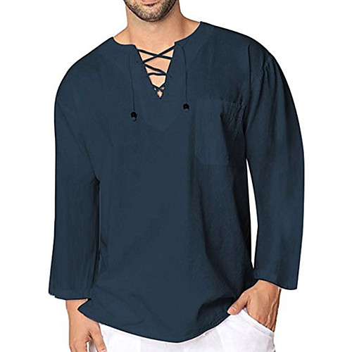 

Men's Shirt Solid Colored Drawstring Long Sleeve Casual Tops Casual Fashion Breathable Comfortable V Neck Army Green Gray White