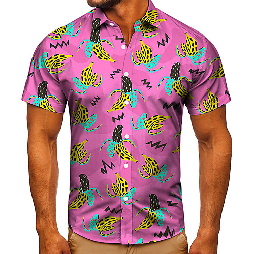 

Men's Shirt 3D Print Graphic Prints Banana Button-Down Short Sleeve Street Tops Casual Fashion Classic Breathable Blushing Pink
