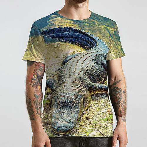 

Men's Unisex Tee T shirt Shirt 3D Print Graphic Prints Crocodile Plus Size Print Short Sleeve Casual Tops Basic Designer Big and Tall Round Neck Yellow / Summer