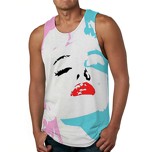 

Men's Tank Top Undershirt Shirt 3D Print Graphic Prints Human face Print Sleeveless Daily Tops Casual Designer Big and Tall Round Neck White / Summer