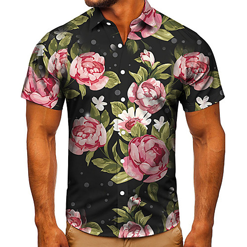 

Men's Shirt 3D Print Floral Graphic Prints Button-Down Short Sleeve Street Tops Casual Fashion Classic Breathable Black