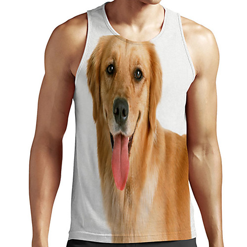 

Men's Unisex Tank Top Undershirt 3D Print Dog Graphic Prints Animal Plus Size Print Sleeveless Casual Tops Basic Designer Big and Tall White