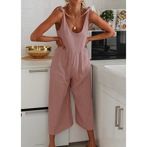 

Women's Ordinary Wide Leg White Blue Blushing Pink Jumpsuit Solid Colored Patchwork