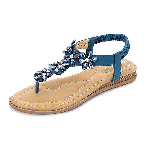 

Women's Sandals Boho Bohemia Beach Flat Heel PU Rhinestone Flower Almond Black Blue