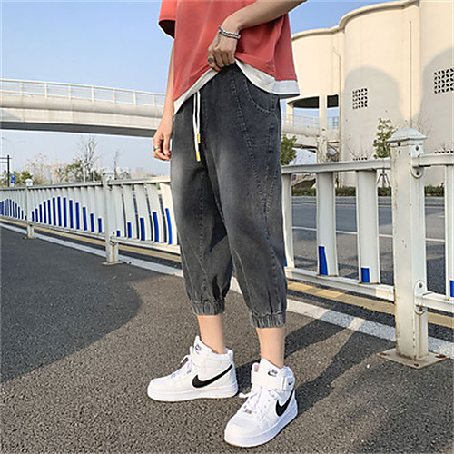 

Men's Chino Jeans Pants Solid Colored Calf-Length BlackGrey Black Blue