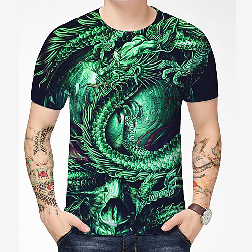 

Men's T shirt Shirt 3D Print Dragon Graphic Graphic Prints 3D Print Short Sleeve Daily Tops Chinese Style Casual Round Neck Black / Summer