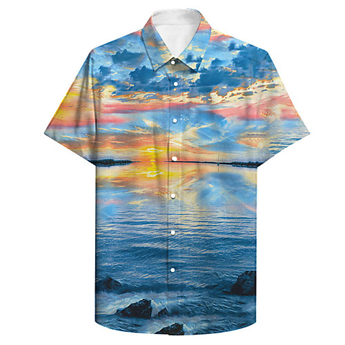 

Men's Shirt 3D Print Scenery Plus Size 3D Print Button-Down Short Sleeve Casual Tops Casual Fashion Breathable Comfortable Blue