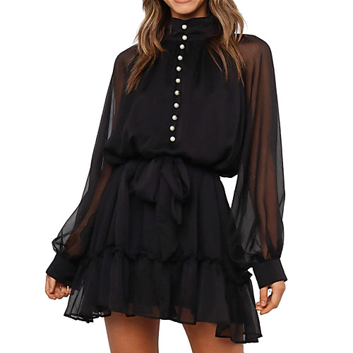

Women's A Line Dress Short Mini Dress Black Long Sleeve Solid Color Summer Casual 2021 S M L XL