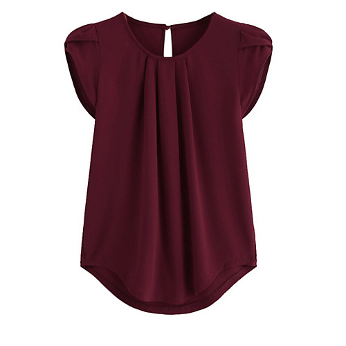 

LITB Basic Women's Petal SleeveT-Shirt Gathered Neck Curved Blouse Basic Shirt Summer Office Wear