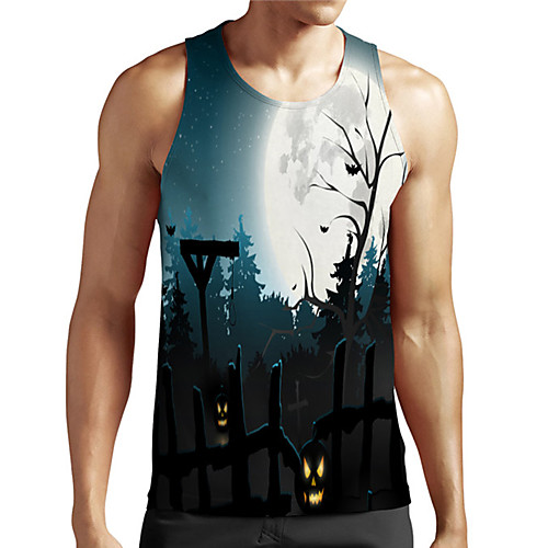 

Men's Unisex Tank Top Undershirt 3D Print Halloween Graphic Prints Plus Size Print Sleeveless Casual Tops Basic Designer Big and Tall Blue