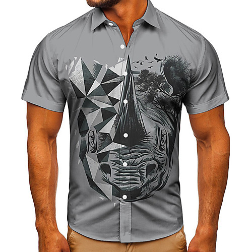 

Men's Shirt 3D Print Graphic Prints Button-Down Short Sleeve Street Tops Casual Fashion Classic Breathable Gray