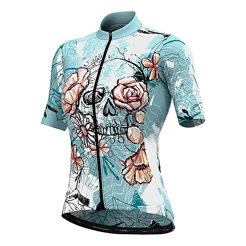 

21Grams Women's Short Sleeve Cycling Jersey Summer Spandex Polyester Green Sugar Skull Skull Rose Bike Jersey Top Mountain Bike MTB Road Bike Cycling Quick Dry Moisture Wicking Breathable Sports