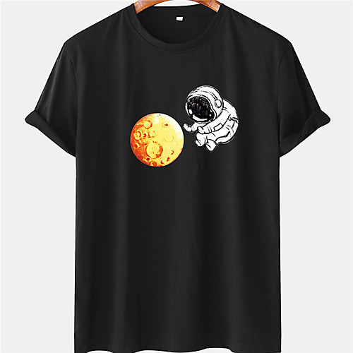 

Men's Unisex Tee T shirt Hot Stamping Graphic Prints Astronaut Planet Plus Size Short Sleeve Casual Tops 100% Cotton Basic Designer Big and Tall Black Blue