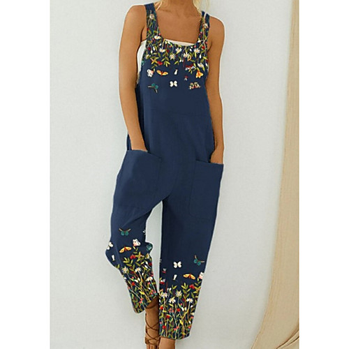 

Women's Ordinary Off Shoulder Black Blue Jumpsuit Floral Solid Colored Animal Print