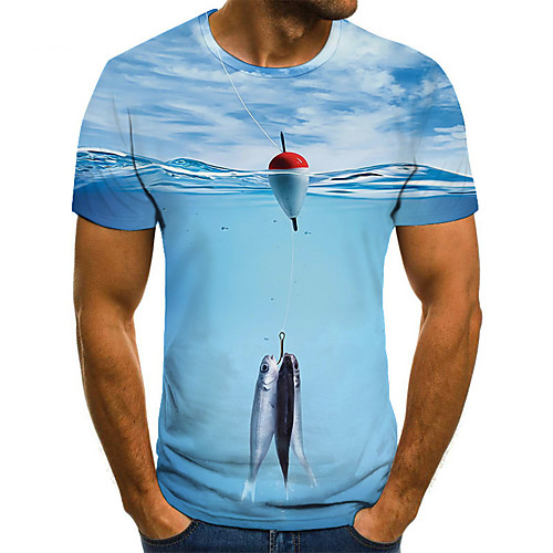 

Men's Unisex Tee T shirt 3D Print Graphic Prints Fish Plus Size Print Short Sleeve Casual Tops Basic Fashion Designer Big and Tall Blue