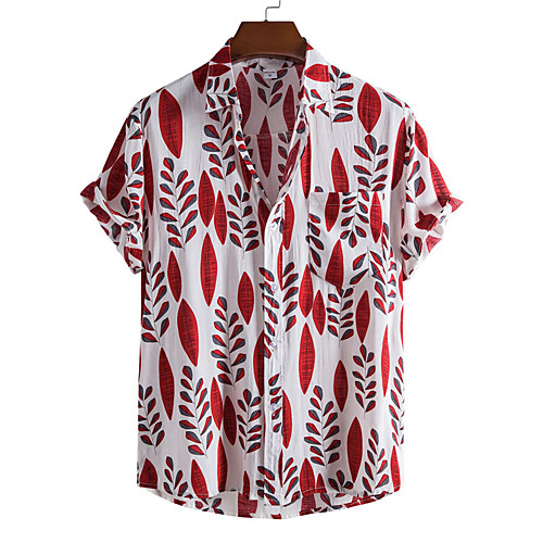 

Men's Shirt Leaves Button-Down Short Sleeve Casual Tops Casual Fashion Breathable Comfortable Red Yellow Green