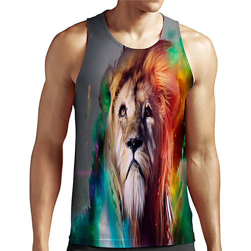 

Men's Unisex Tank Top Undershirt 3D Print Graphic Prints Lion Animal Plus Size Print Sleeveless Casual Tops Basic Designer Big and Tall Rainbow