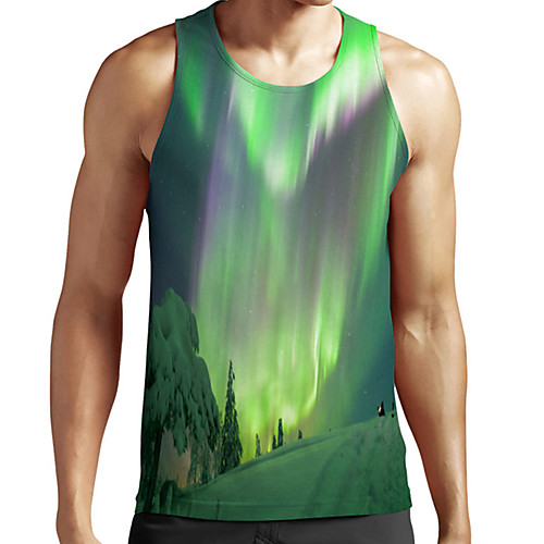 

Men's Unisex Tank Top Undershirt 3D Print Scenery Graphic Prints Plus Size Print Sleeveless Casual Tops Basic Fashion Designer Breathable Green