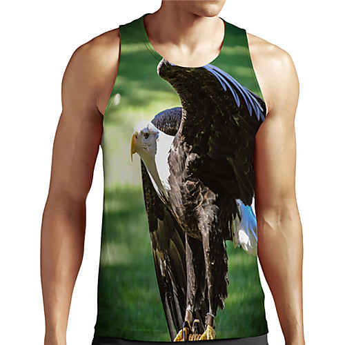

Men's Unisex Tank Top Undershirt 3D Print Graphic Prints Eagle Animal Plus Size Print Sleeveless Casual Tops Basic Designer Big and Tall Green