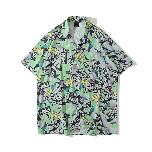 

Men's Shirt Other Prints Graphic Button-Down Print Short Sleeve Casual Tops Basic Hawaiian Distressed Button Down Collar Green / Summer