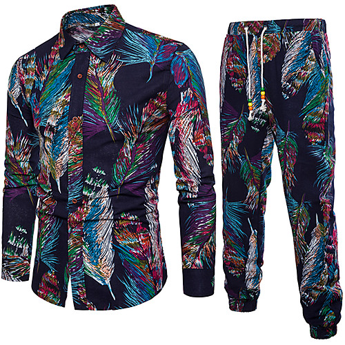 

Men's Shirt Suits Shirt Floral Button-Down Long Sleeve Casual Tops Casual Fashion Breathable Comfortable A B C