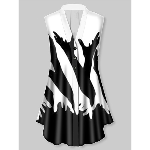 

Women's Plus Size Tops Blouse Graphic Button Print Sleeveless V Neck Basic Black Big Size XL XXL 3XL 4XL 5XL / Holiday