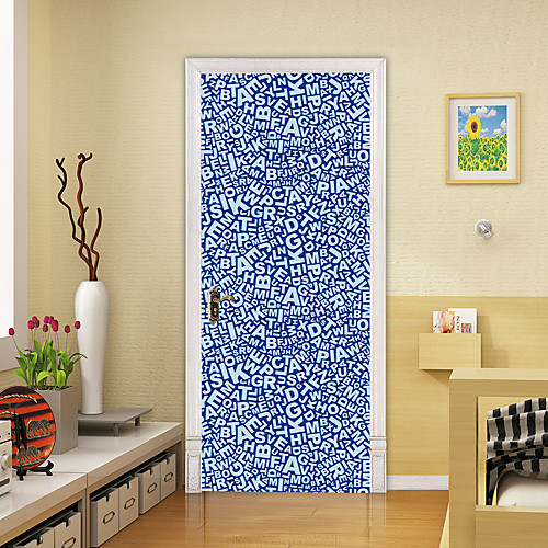 

2pcs Self-adhesive Creative Blue Letter Door Stickers For Living Room Diy Decoration Home Waterproof Wall Stickers