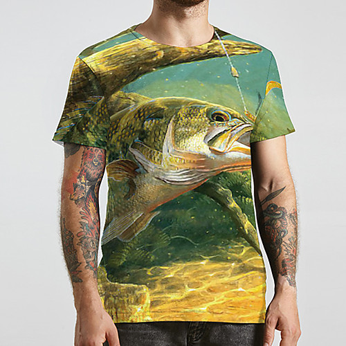 

Men's Unisex Tee T shirt 3D Print Graphic Prints Fish Plus Size Print Short Sleeve Casual Tops Basic Designer Big and Tall Green