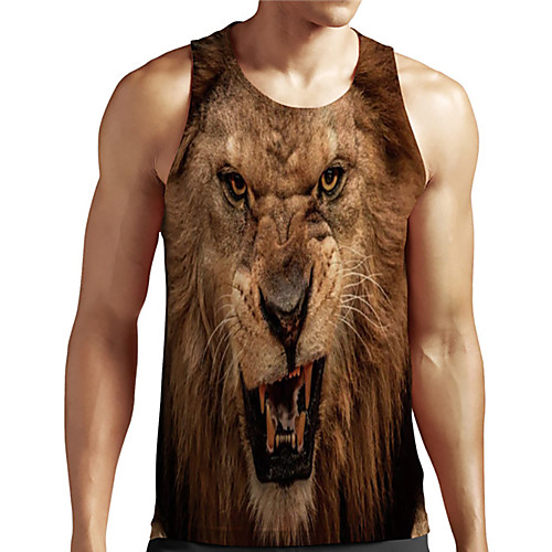 

Men's Unisex Tank Top Undershirt Shirt 3D Print Graphic Prints Lion Animal Plus Size Print Sleeveless Casual Tops Basic Designer Big and Tall Round Neck Brown / Summer