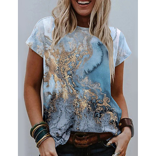 

Women's T shirt Graphic Scenery Tie Dye Print Round Neck Tops Basic Basic Top Blue