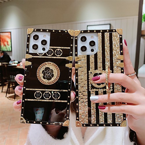 

Luxury Square Phone Case For iPhone 12 Pro Max 11 SE 2020 X XR XS Max 8 7 Flower Pattern Back Cover with Ring Holder