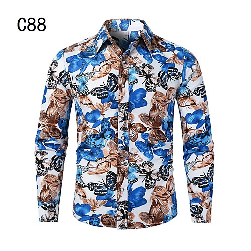 

Men's Shirt Other Prints Butterfly Long Sleeve Casual Tops Chinoiserie White