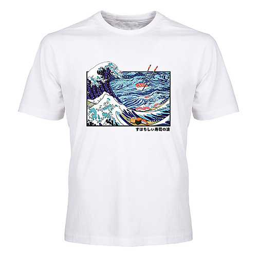 

Men's Unisex Tee T shirt Hot Stamping Graphic Prints Waves Plus Size Print Short Sleeve Casual Tops Cotton Basic Fashion Designer Big and Tall White Black Blue