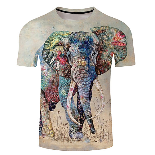 

Men's Unisex Tee T shirt 3D Print Graphic Prints Elephant Plus Size 3D Print Short Sleeve Casual Tops Basic Designer Big and Tall Green / Red White Fuchsia