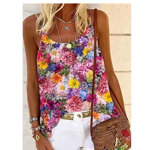 

Women's Holiday Floral Theme Camisole Blouse Tank Top Floral Abstract Print U Neck Streetwear Boho Tops Purple Red