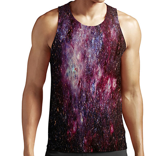 

Men's Unisex Tank Top Undershirt 3D Print Galaxy Graphic Prints Plus Size Print Sleeveless Casual Tops Basic Designer Big and Tall Purple