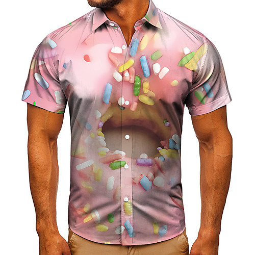 

Men's Shirt 3D Print Food Graphic Prints Button-Down Short Sleeve Street Tops Casual Fashion Classic Breathable Blushing Pink